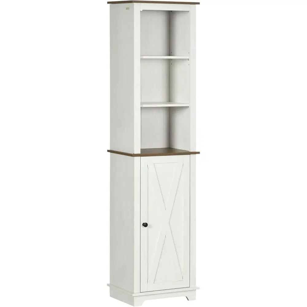 

White Wooden Triple-Shelf Bathroom Storage Cabinet with Door and Adjustable Shelving