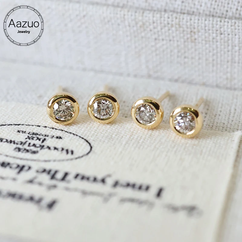 

Aazuo 18K Solid Yellow Gold Real Diamond 0.25ct Classic Round Mini bubble Stud Earring For Kids Girls Birthday Gifted Au750