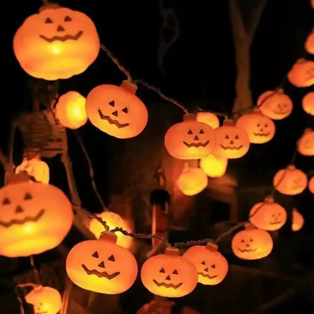 ハロウィンライト 不気味な3Dカボチャ ハロウィンライトストリング 屋内屋外装飾用 電池式LEDライト 簡単