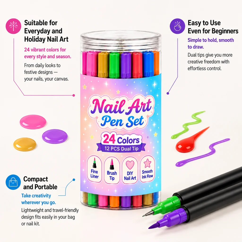 Dual-ended Nail Art Pen Set, Multi-color Mixed, Dual-purpose Design, Portable for Home Use, Easy to Operate for Beginners