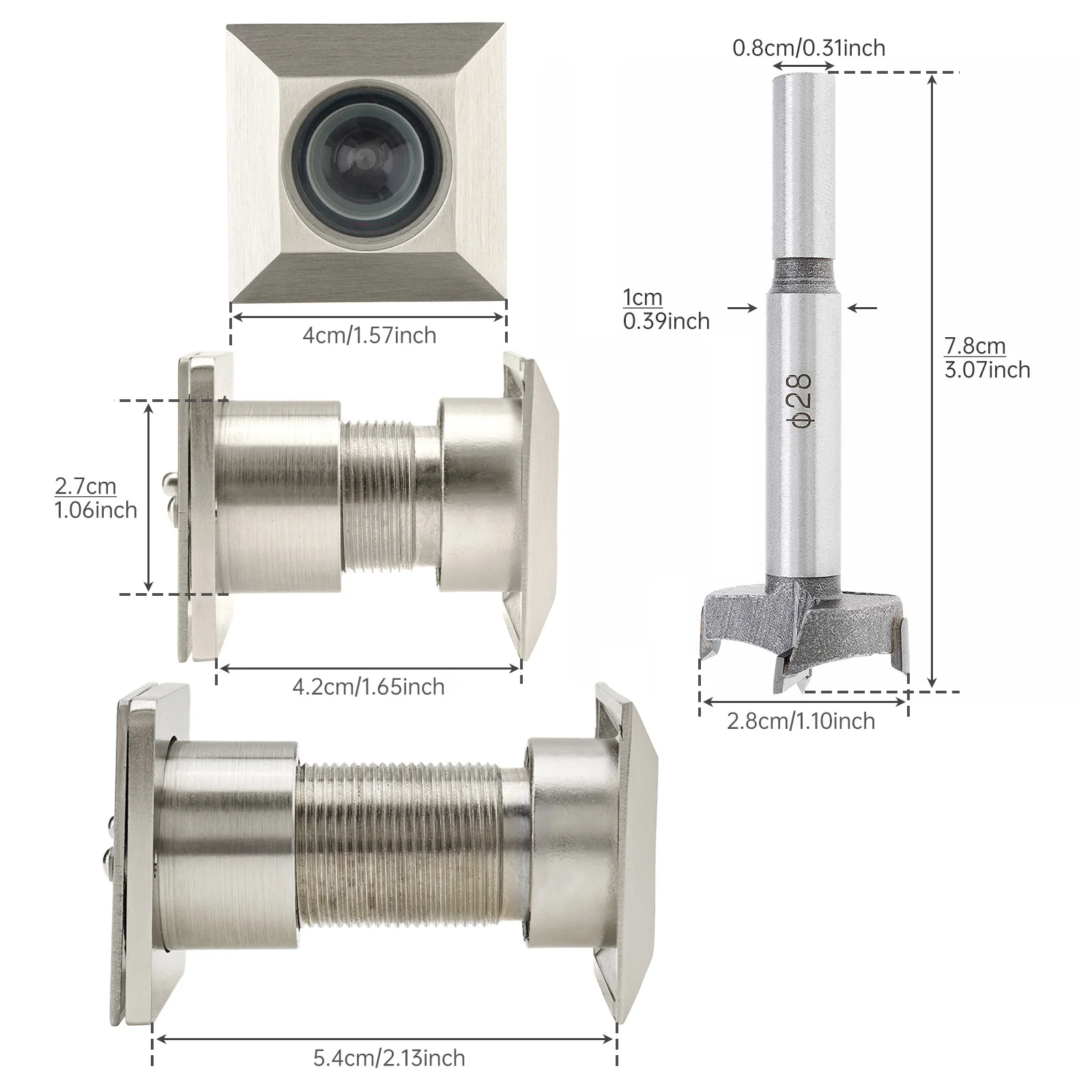 Solid Brass 28mm HD 220 Degree Door Viewer Peepholes for 1.65-2.13 inch Door with Privacy Cover, 28 mm Drill Bit