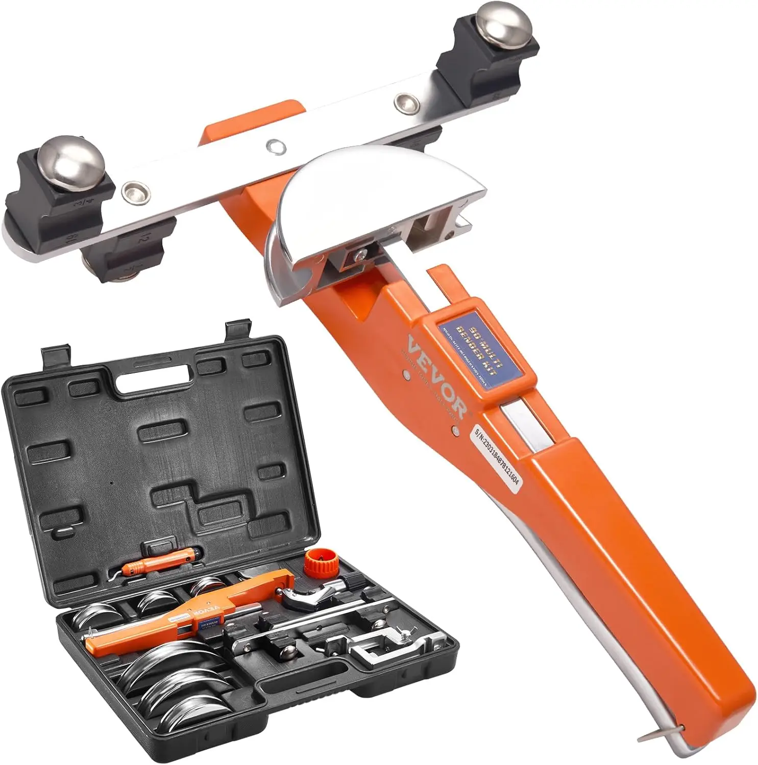 

Pipe Tube Bender, 1/4"-7/8" O.D. Ratcheting Tubing Bender, 90° Forward/Reverse Pipes Bending Tools with 7 Dies and Pipe Cutter