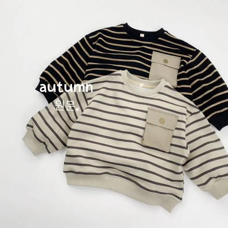 

2025 Autumn New Children Casual Striped Sweatshirt Baby Long Sleeve Tops Cotton Boys Girls Loose Pullover Kids Sweatshirt