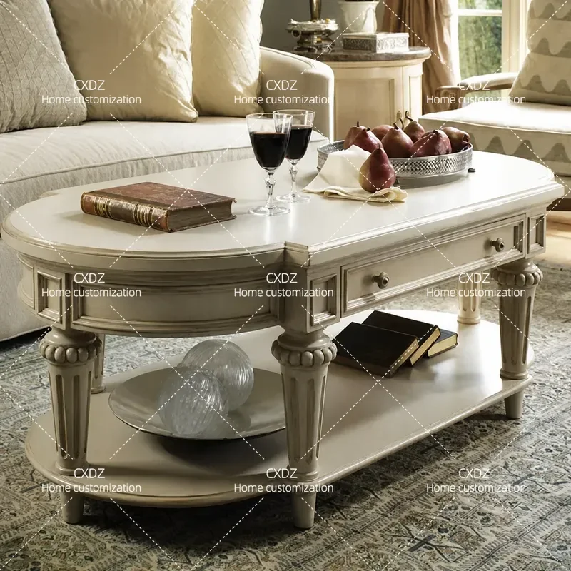 Country Villa Antique Coffee Table Retro Double Layer Small Apartment Tea Table