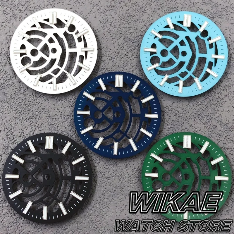 

31 мм NH70 NH71 NH72 Детали для часов Полый циферблат + стрелки Черный Синий Зеленый Белый циферблат C3 Светящийся механизм NH70NH71NH72