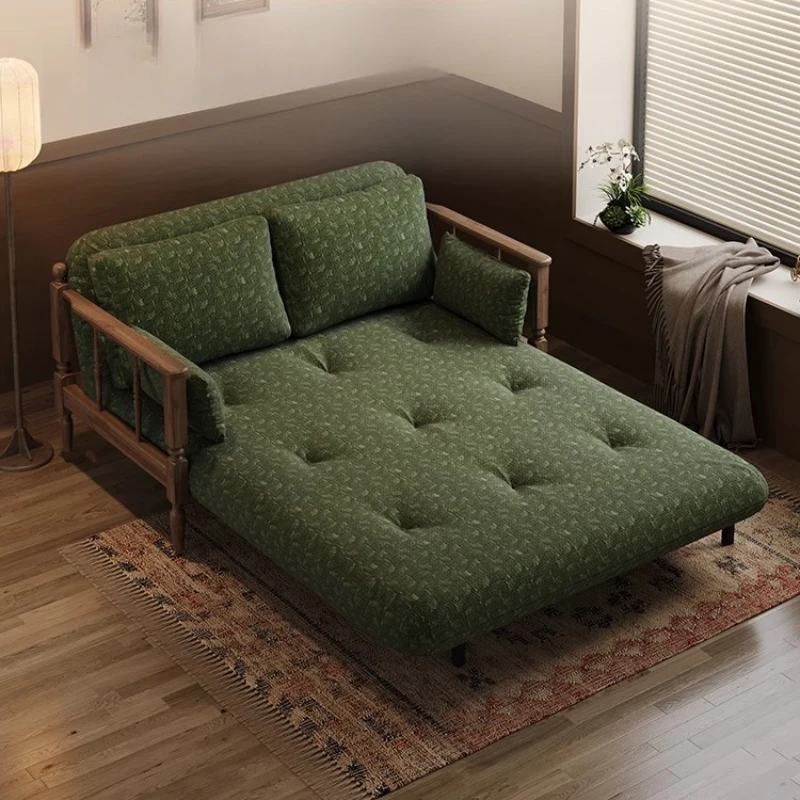

French retro solid wood sofa bed folding dual-purpose double medium and antique small apartment living room multi-function