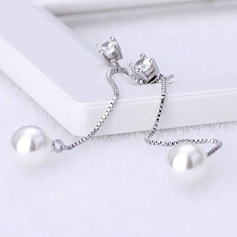 Solid 925 Sterling Silver New Crystal Pearl Jewelry Drop Earrings For Women Trendy XY0080