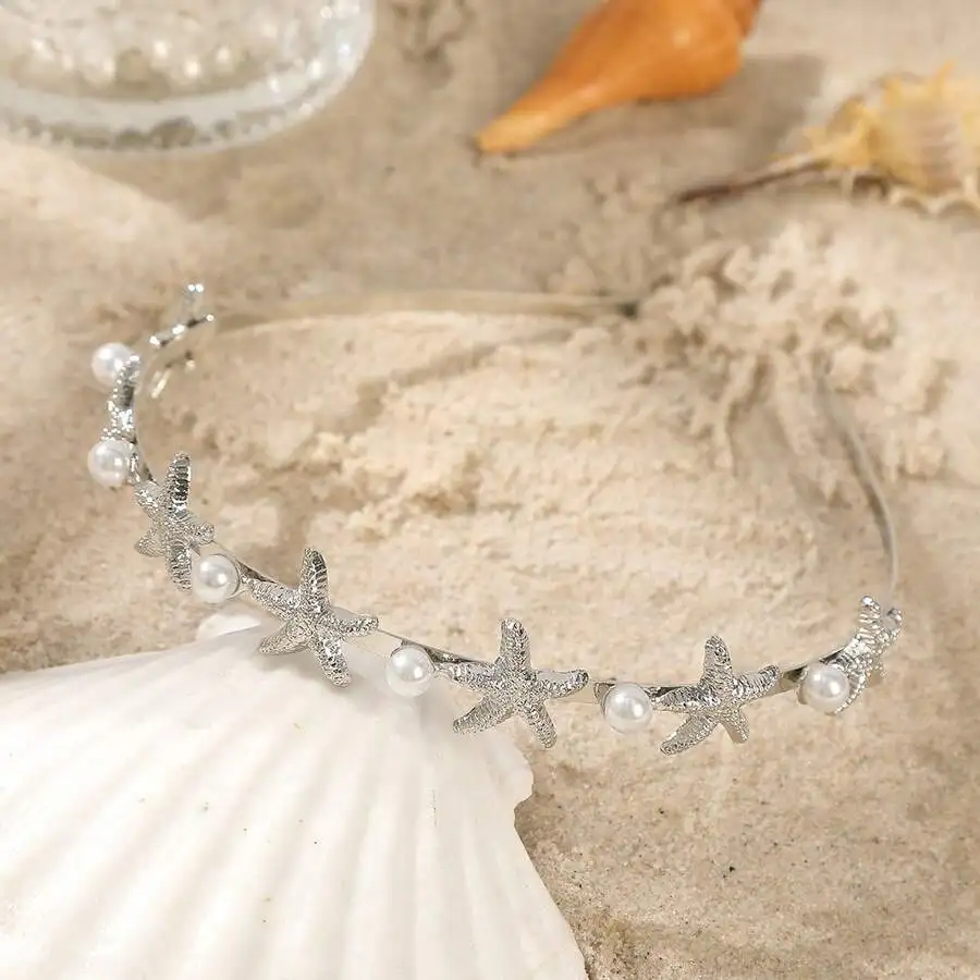 

Faux Pearl Starfish Headband For Women Beach Wedding Hair Accessory