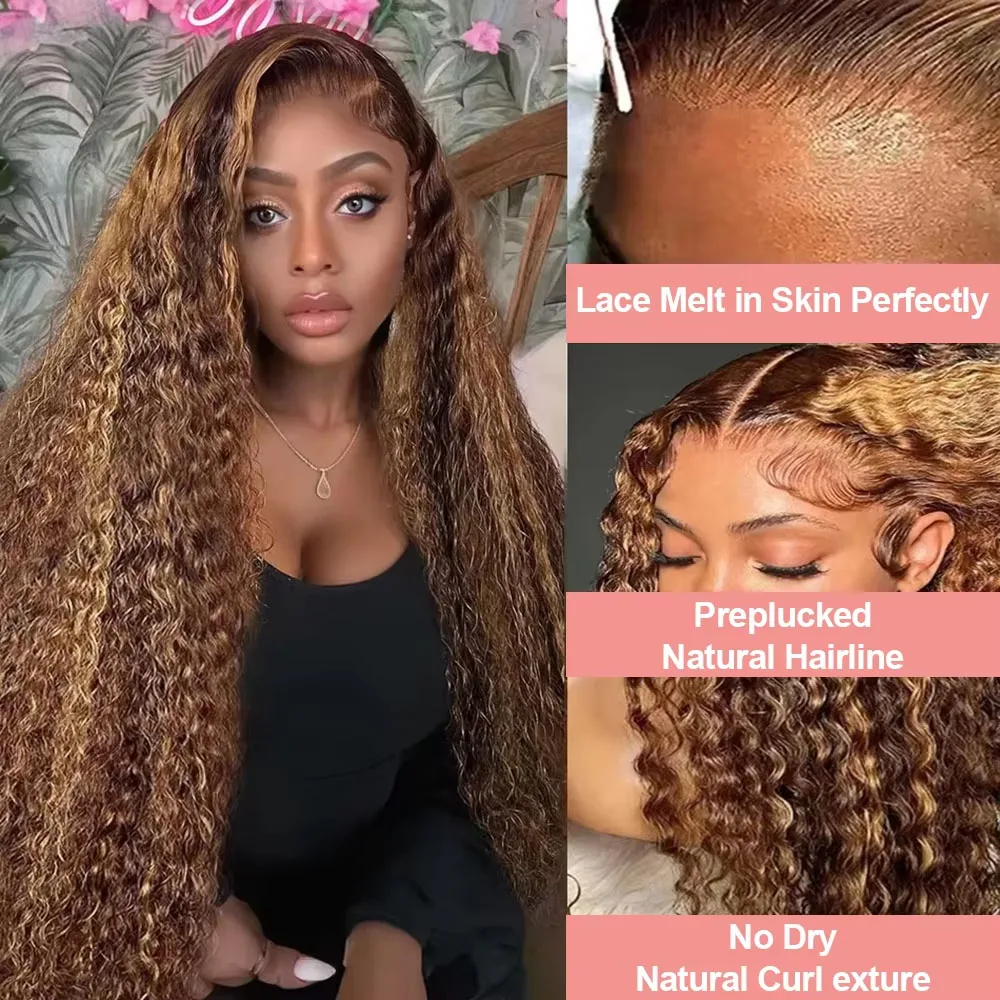 Highlight Ombre Curly 13x6 HD Lace Front Human Hair Wig 4/27 Brown Colored Glueless 7x5 Loose Deep Wave Lace Frontal Wig 250%