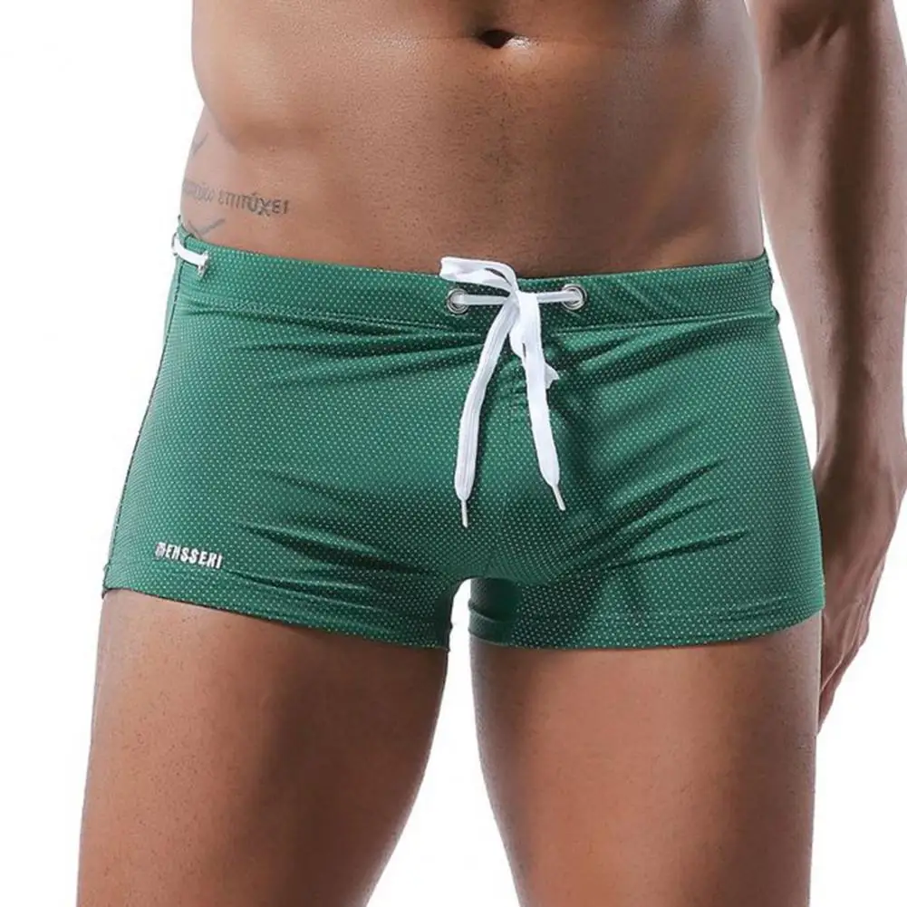 Comfortable Swimming Trunks Men's Low-rise Solid Color Swim Shorts with Waist Tie Stretch Breathable Beach Trunks for Sports