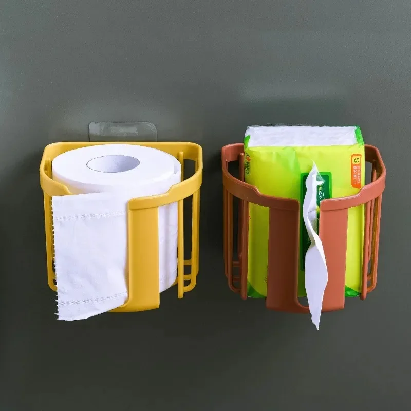 Punch-Free Toilet Paper Shelf Wall-Mounted Sticky Paper Storage Box Bathroom Kitchen Tissue Box Roll Paper Holder Toilet Storage