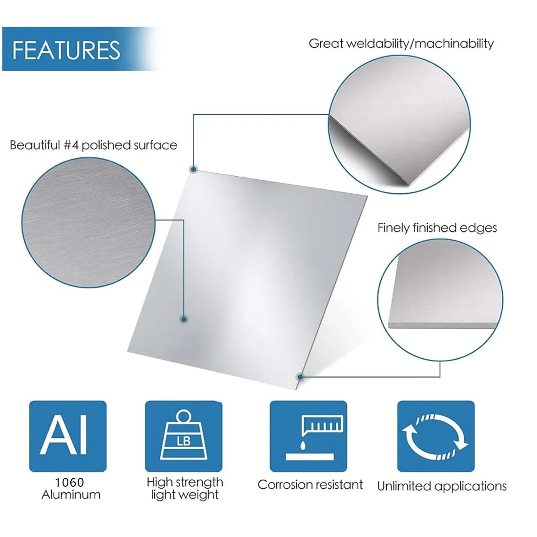 1060 Pure Aluminum Flat Plate Sheet Machinery Parts Aluminum Electrical DIY Application 3D Printed Desktop 0.5mm ~ 8mm Thick