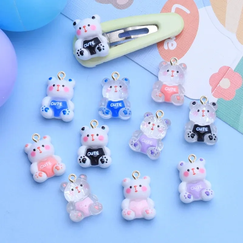 20Pcs Kawaii Mini - Small The Bear Resin Pendant DIY Earrings Necklace Pendants Bracelet Keychain Decoration Flat Back Resin