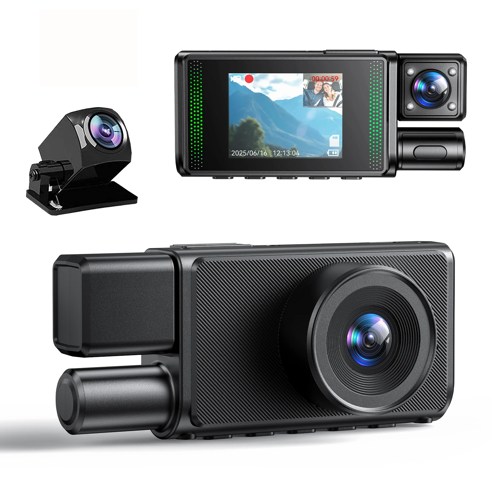3Chanl WiFi داش كام 1080P حلقة تسجيل 2 "بوصة مسجل كاميرا السيارة الصندوق الأسود القيادة DVR 24H للرؤية الليلية كاميرا أمامية وخلفية