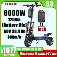 S3 Electric Scooter 6000W Dual Motor 60V-38AH Battery Top Speed 85km/h Max Range 120km Foldable 11inch Tires Max load 400kg