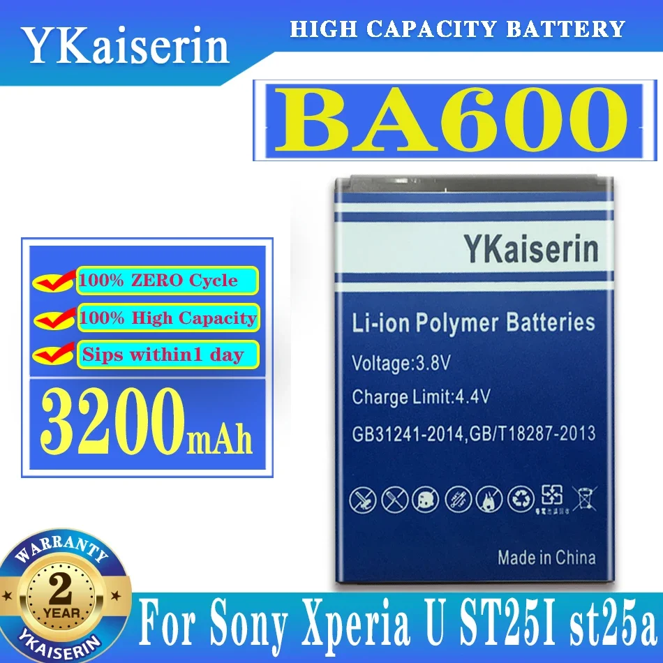 YKaiserin-Batterie BA 600 3200mAh pour Sony Xperia U ST25I St25a St25 275 quat 3200mah