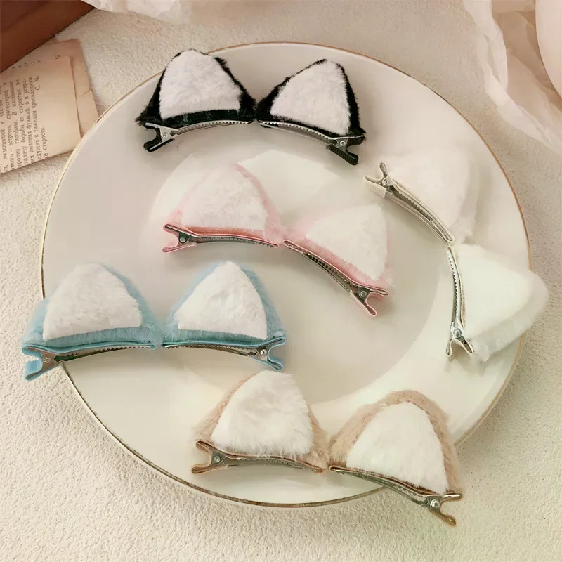 2PCS Cat Ears Steamed Cat Ear Shaped Bread Children Hair Clip Cute Cartoon Stereo Clip Little Girl Hair Accessory For Dail