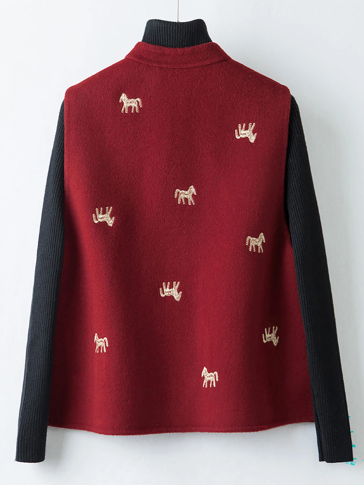 Elegant Red Embroidered  Year Woolen Vest Double-Sided Cashmere Jacket New Chinese Style Stand Collar Women's Outerwear