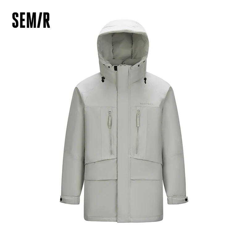 Semir Mid-Length Down Jacket Men Color Block Hooded Sports Style Coat 2025 New Winter Trendy Look