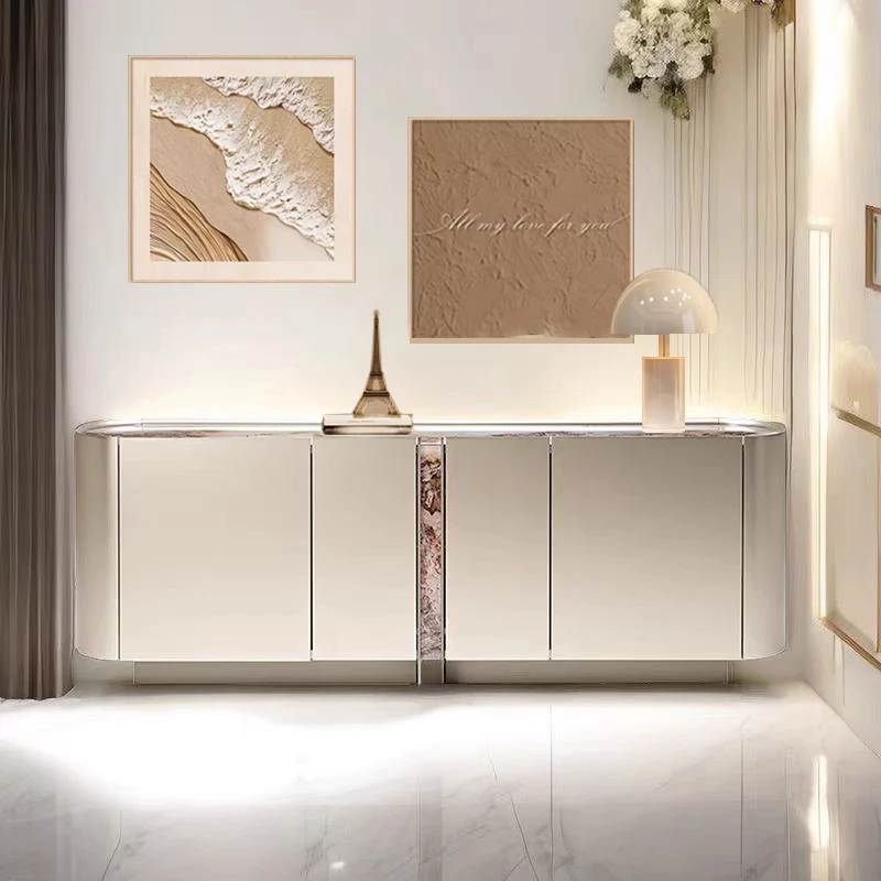 

Luxury solid wood sideboard, modern minimalist high-end storage cabinet, living room & villa entry hallway furniture.