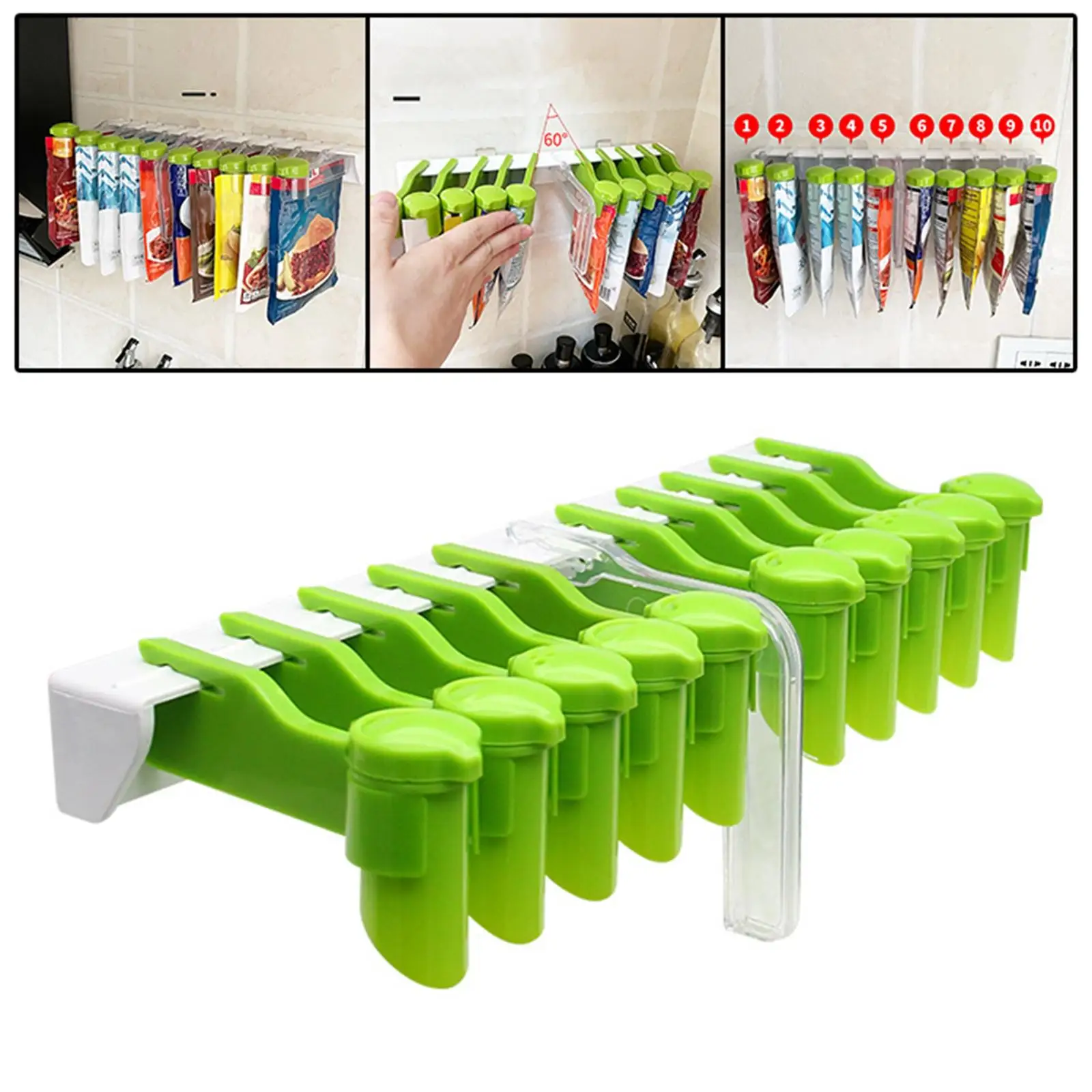 Holder Self Adhesive Punch Free Hanging Spice Organizer Seasoning Bag Storage Food Clips Kitchen Accessories