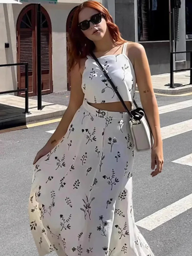 Elegante Zwei Stück Set Frauen Feste Dünne Spaghetti Strap Tops Und Schlanke Lange Maxi Röcke Weibliche Streetwear Passenden Anzug