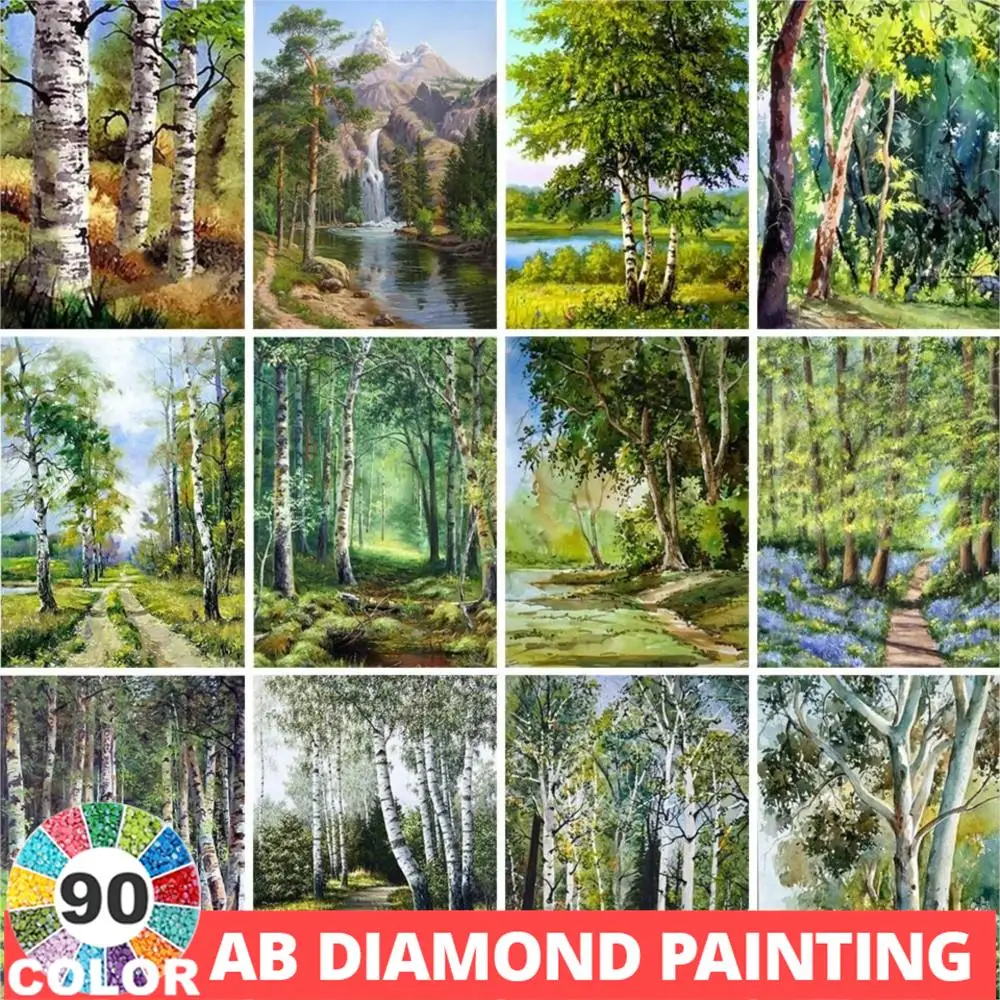 AB 90 Colors Diamond Painting 5D DIY Landscape Cross Stitch Kit Full Embroidery Picture Inlaid Mosaic Home Decor Gift Hobby