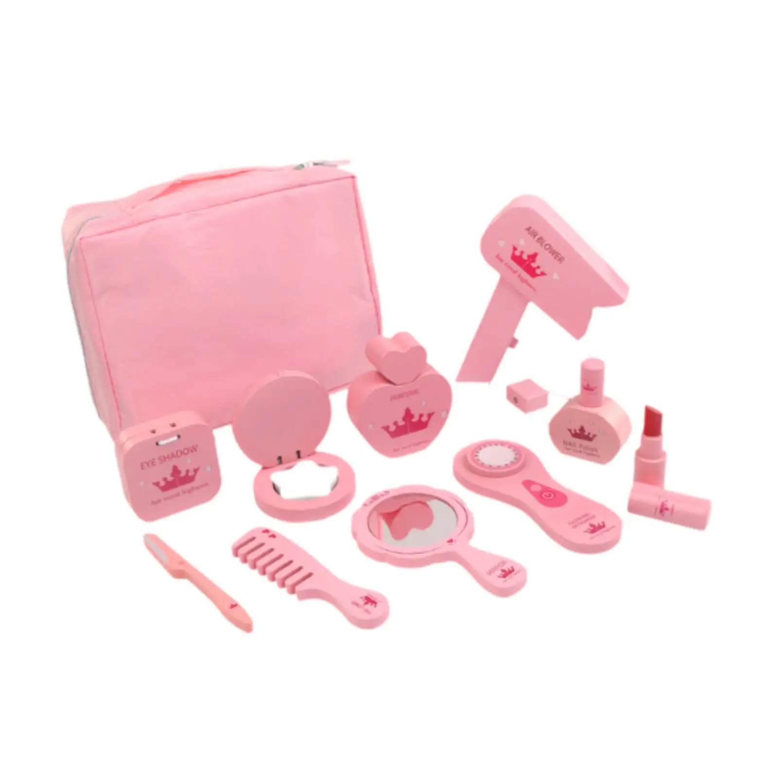 10x Pretend Make-up Kits Houten Schoonheidssalon Speelgoed Set met Opbergtas Fijne Motoriek Mode Prinses Verkleed voor Kleine Meisjes