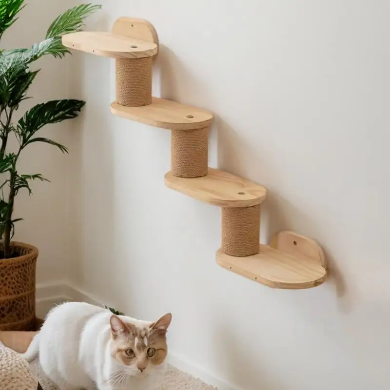 

Cat Shelves Wall Mount Cat Shelves Wooden Floating Climber Ladder Stairs Scratcher Playground Station For Indoor Windowsill