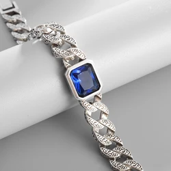 Men\'s Sapphire Cuban Chain Bracelet Fashionable Men\'s Trendy Domineering Bracelet Jewelry