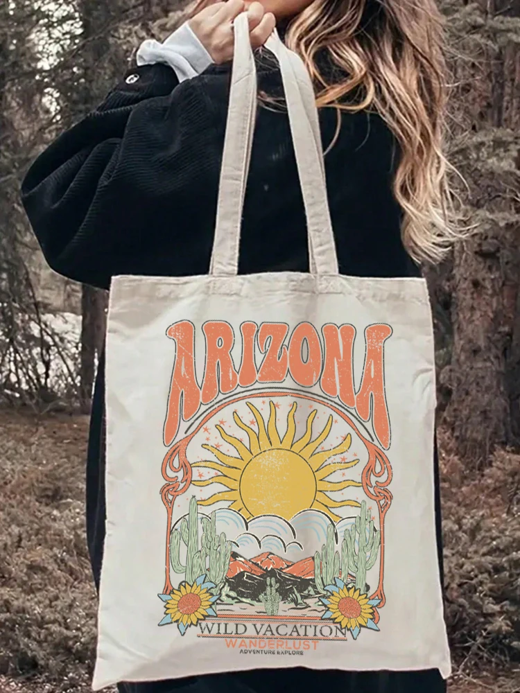 Fashion Vintage Arizona Print Tote Bag borsa a tracolla Casual Canvas Shopping Bag borse Canvas Shopper Girl Tote Shoulder Bags