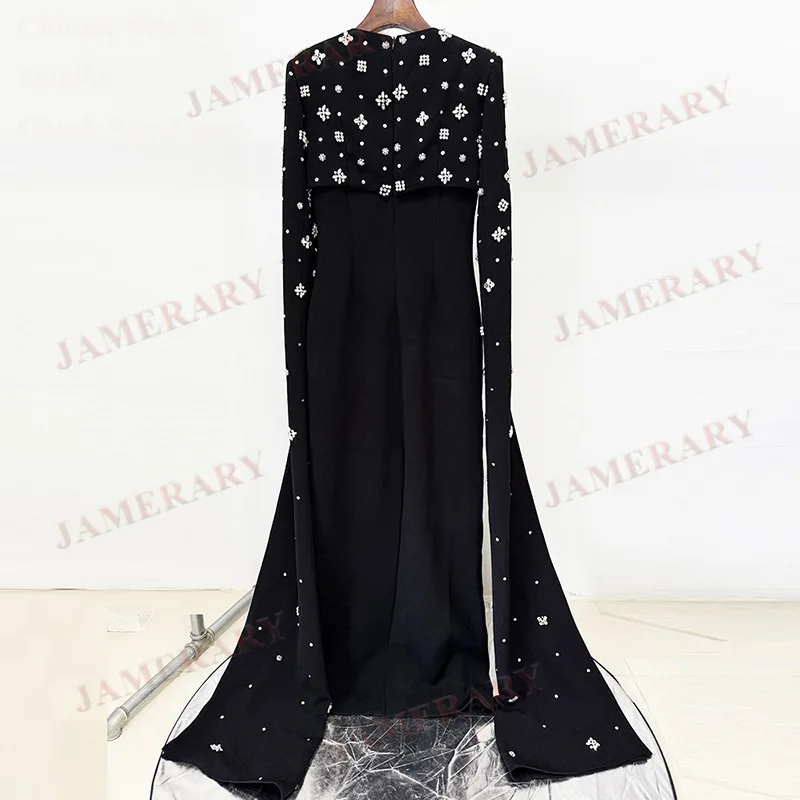 Robe de soirée élégante en diamant pour femmes, tenue de soirée formelle de luxe, cape, manches longues, longueur au sol, cristal, Maxi, haute qualité, été automne