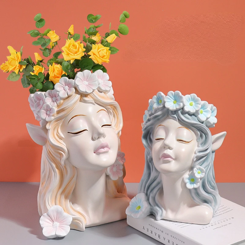 Resin Handicraft Vase Alice Fairy Cartoon Girl Flower Pot Floral Arrangement Accessories Flowerpot Home Decoration