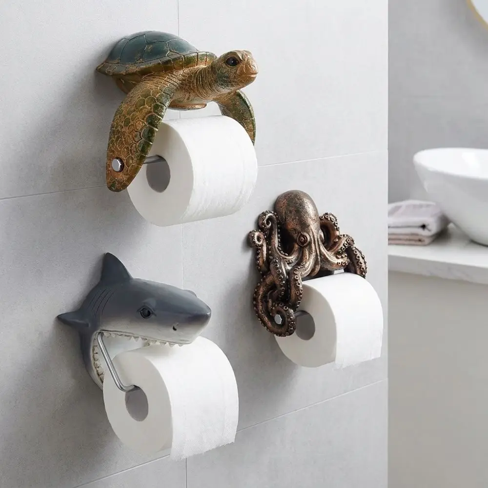 Resin Sea Turtle Toilet Paper Holder Cute Coastal Style Bathroom Tissue Holder Beach Themed Realistic Napkin Storage Figurine