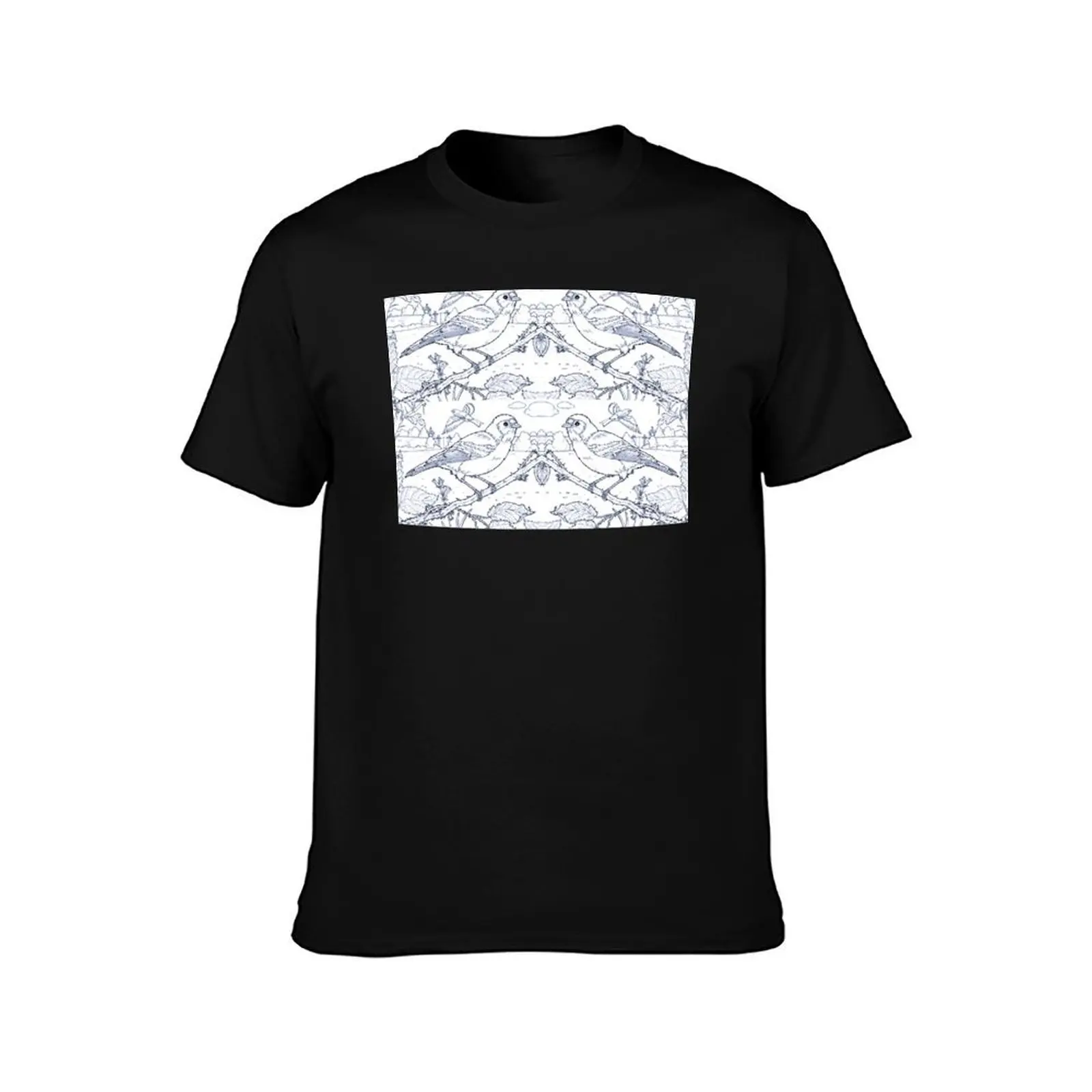 Chaffinch Toile de Jouy Inspired Blue T-Shirt, Summer Casual Cotton Tee, Oversized Streetwear Tops, Vintage Graphic Print