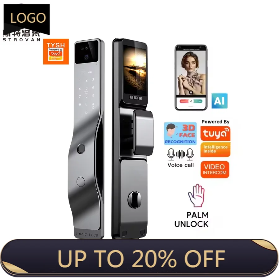 

STLF Fingerprint 3d Face Recognition Palm Vein Ai Smart Door Lock With Tuya Wifi App Cerradura Inteligente for Home