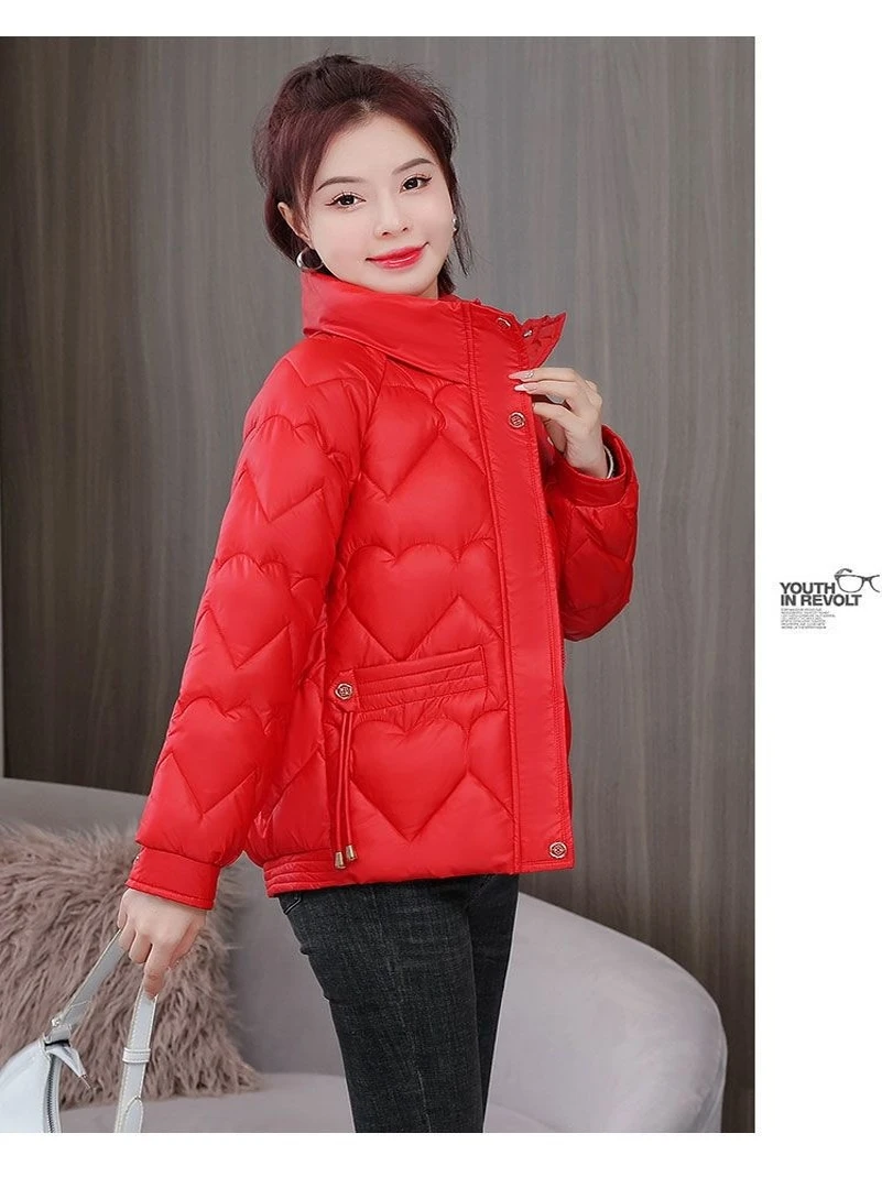 

Tagkita Women's ort Thiened down Cotton Jaet Bright Fini No Wa Slimming Small Size Korean Sle Commute Faion