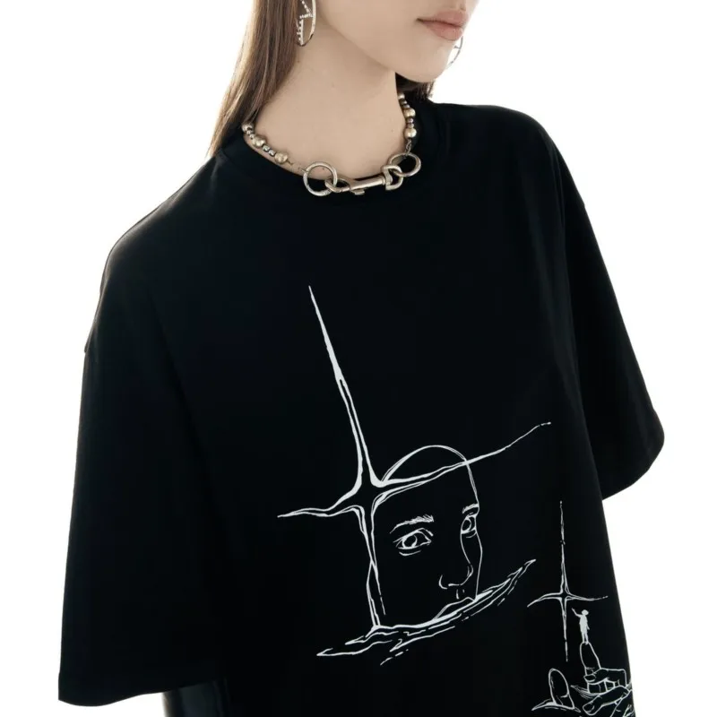 T-shirt con stampa lirica Punk Oversize Hip Hop donna Streetwear abbigliamento Harajuku Goth Unisex uomo Top manica corta in cotone Tee Y2K