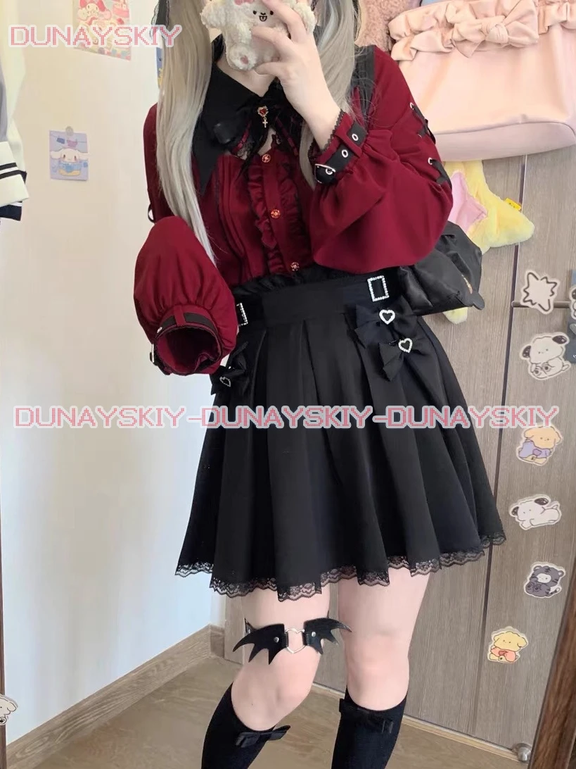 Kawaii النساء القمصان Jirai Kei لوليتا Y2K لطيف النمط الياباني بلوزة أنيقة طويلة الأكمام الحلو القمم قميص الجمالية غير رسمية