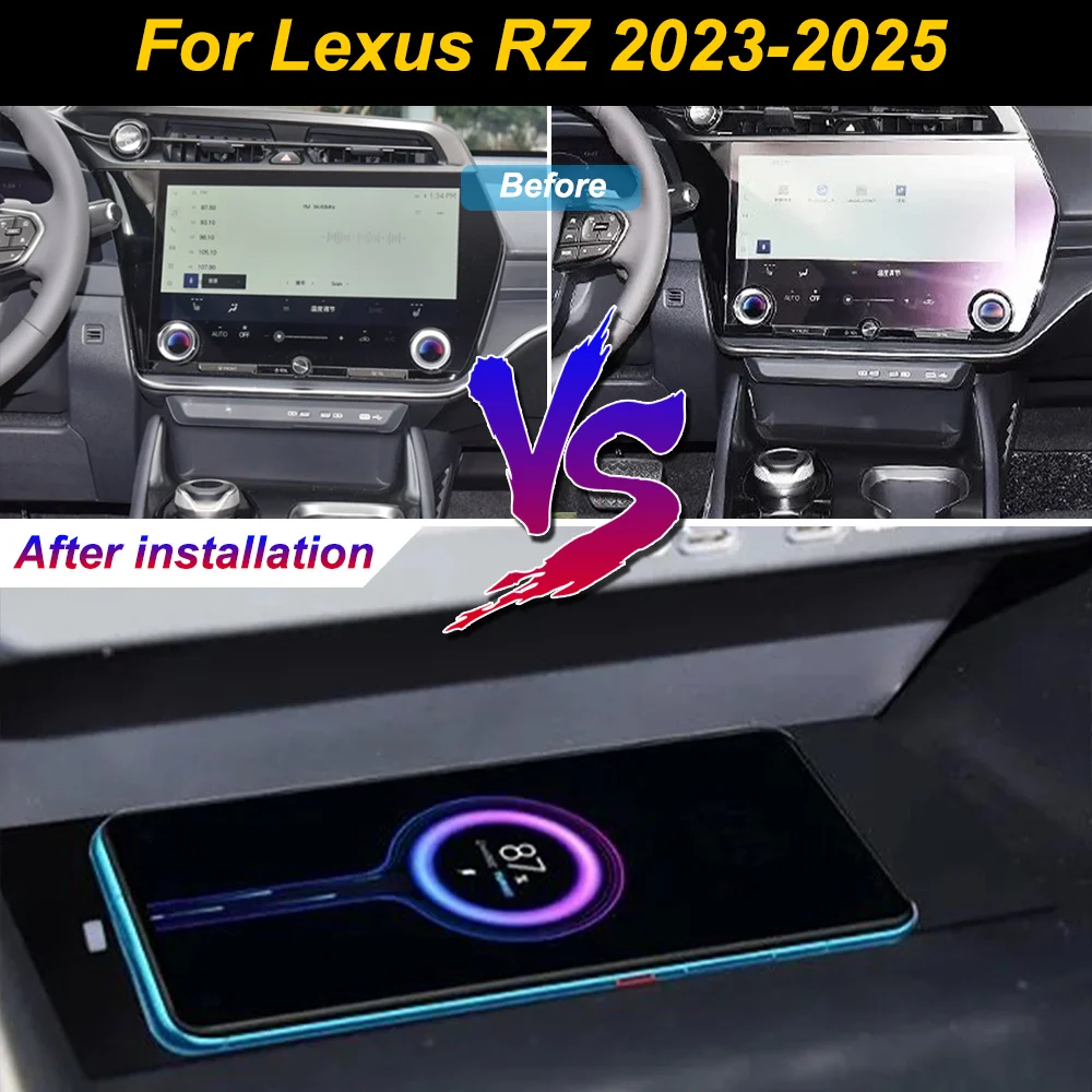 Carregador Sem Fio 2 Din para Lexus RZ 2023 2024 2025, Suporte de Carregamento Rápido de 18W para iPhone no Console Central do Carro