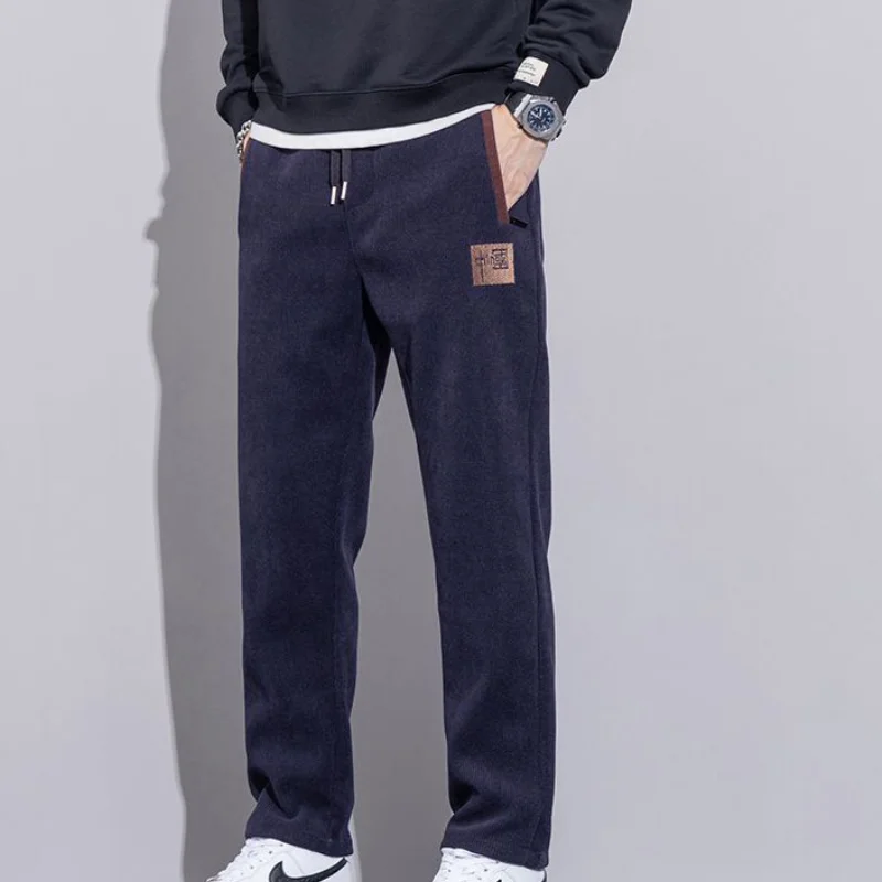 

Мужские зимние брюки, модная повседневная одежда, спортивные эластичные брюки, бархатная теплая одежда, осенняя одежда, мужские прямые брюки