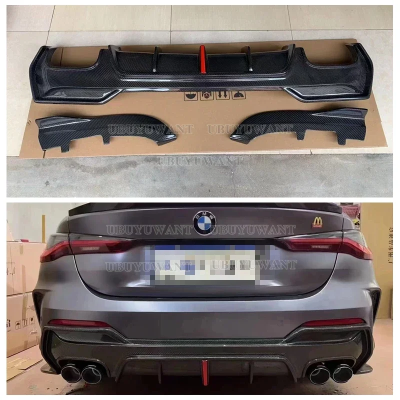 For BMW 4 Series G22 G23 Car Rear Bumper Lip Spoiler Diffuser  430i M440i M Sport Rear Diffuser WITH LIGHT CARBON 2020+