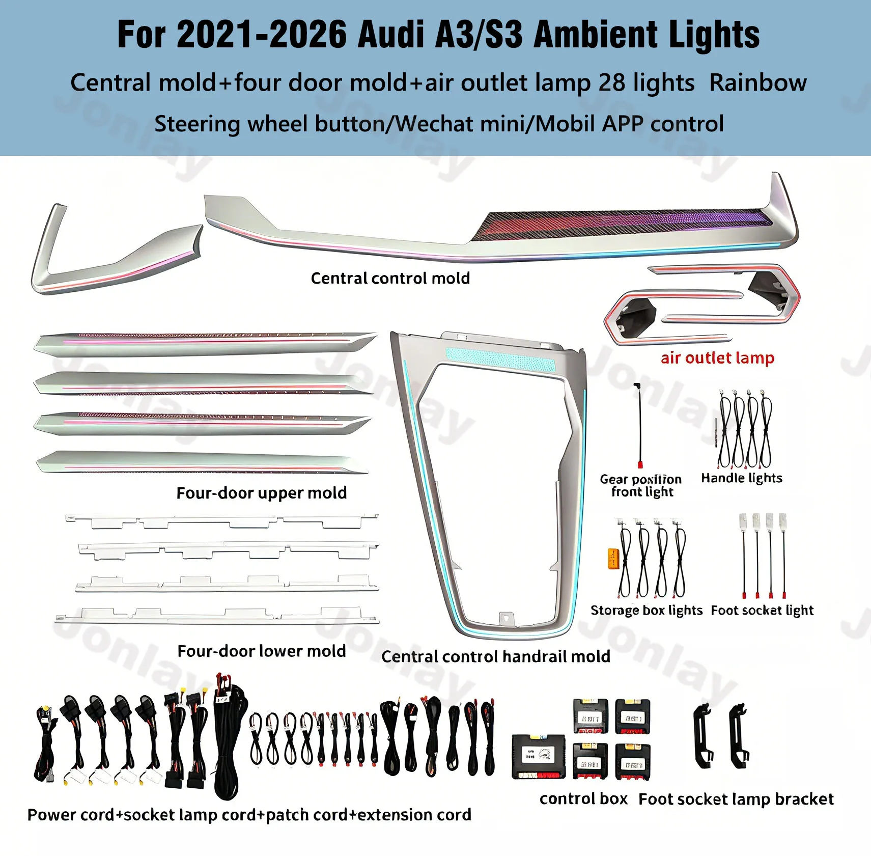 Audi A3 8Y S3 Ambienteverlichting 2021-2026 Auto LED Interieur Sfeerverlichting Decoratieve Trim Sfeerverlichtingsset