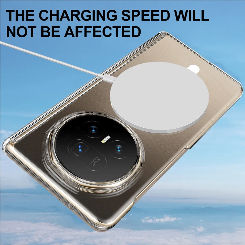 Funda untuk Honor Magic V5 Case ELVEV Magnetic Hard PC Transparan Soft TPU Anti-sidik Jari dengan Penutup Ponsel Pengisian Daya Nirkabel