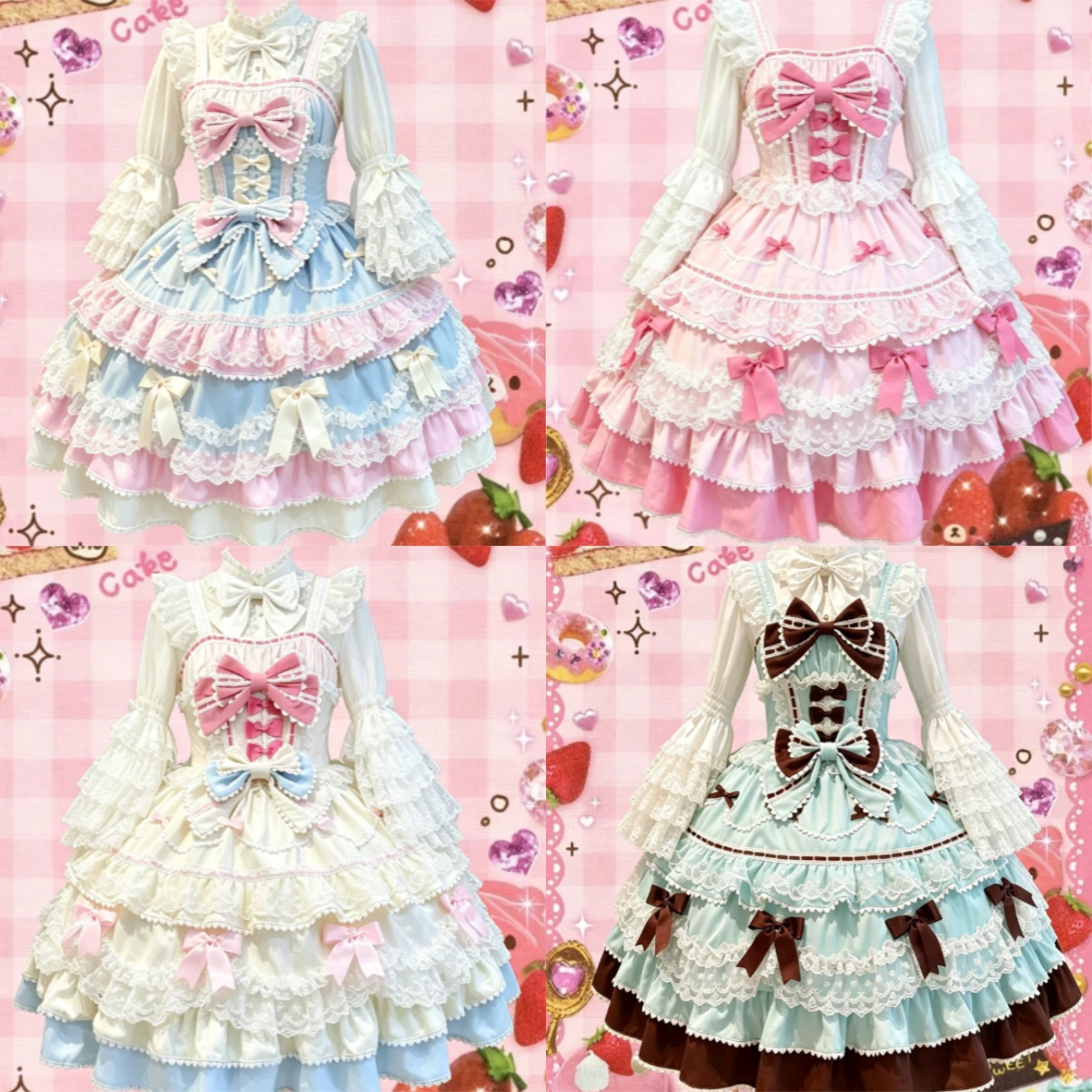 

Retro Japanese JKS Lolita Two Piece Set Lace Dress Women Holiday Party Sweet Harajuku Vintage Gathering Bow Daily Outfit Suit