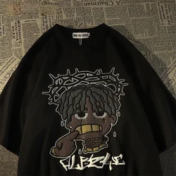 Camiseta de manga corta estilo Retro Hiphop Pixel dibujos animados para hombres y mujeres Ins verano suelta High Street pareja Top Y2k gótico