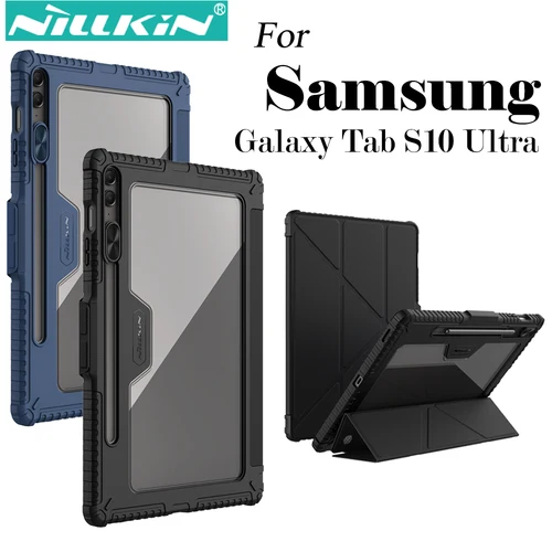Nillkin 삼성 갤럭시 탭 S10 울트라 카메라 슬라이더, 충격 방지 하드 PC, PU 가죽 범퍼 보호 쉘