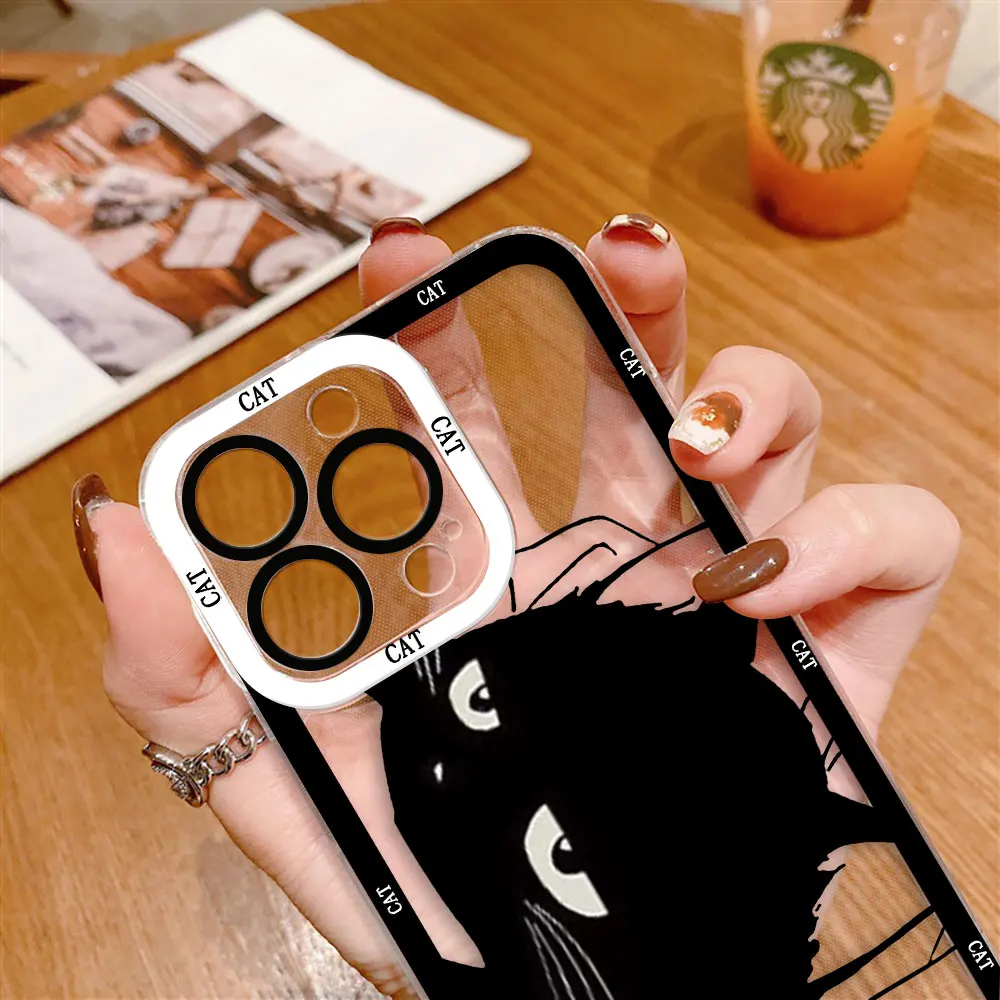 Funny Black Cartoon Cat Clear Phone Case For Samsung Galaxy S26 S25 S24 S23 S22 S21 S20 FE S10 PLUS S30 S11 S11E ULTRA EDGE Case