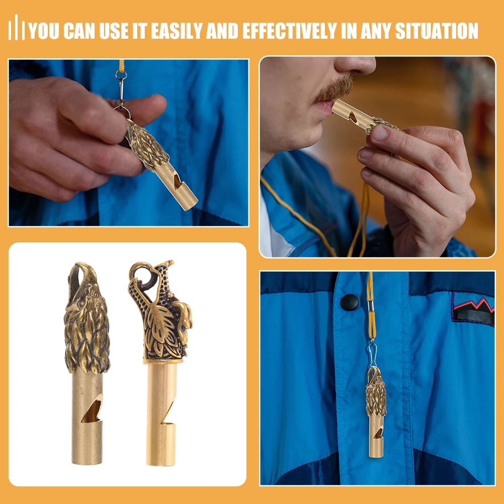 

2 Pcs Retro Whistle Keychain Copper Pure Emergency Whistles Hiking Outdoor Multifunctional
