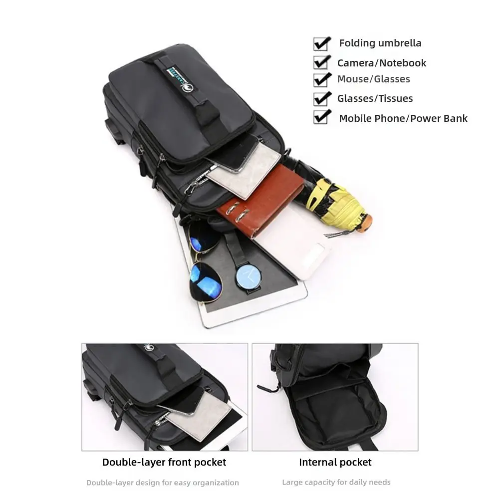 Men USB Charging Shoulder Messenger Backpack Waterproof Zipper Chest Bag Anti-theft Crossbody Bags Outdoor - view 3